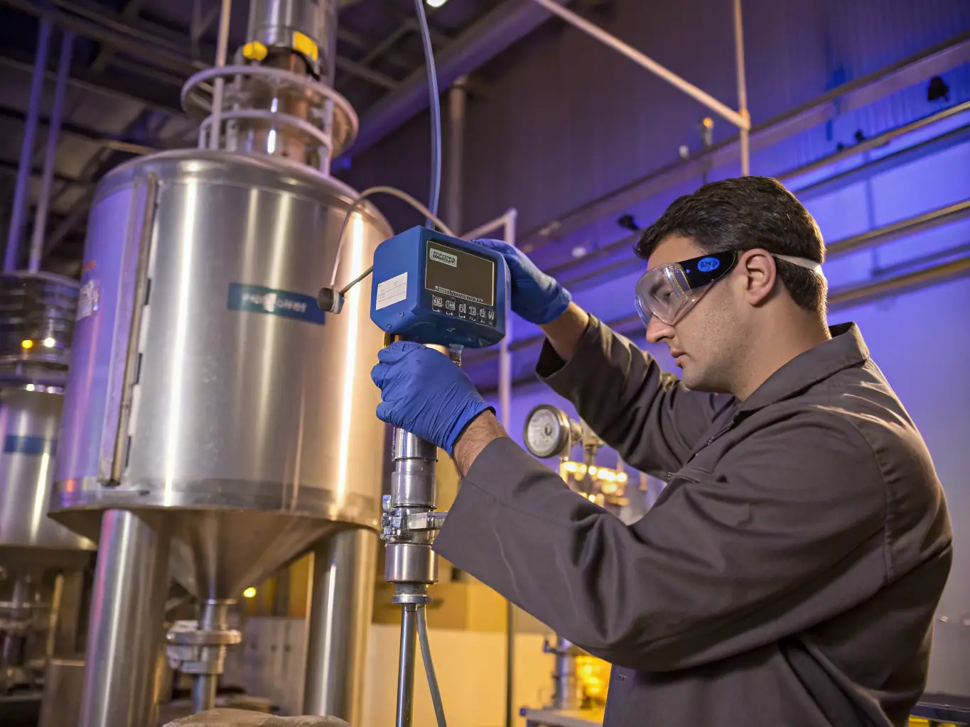 A high-capacity industrial mixer in a modern food processing plant, with stainless steel construction and digital controls, showcasing its robust design and advanced features.